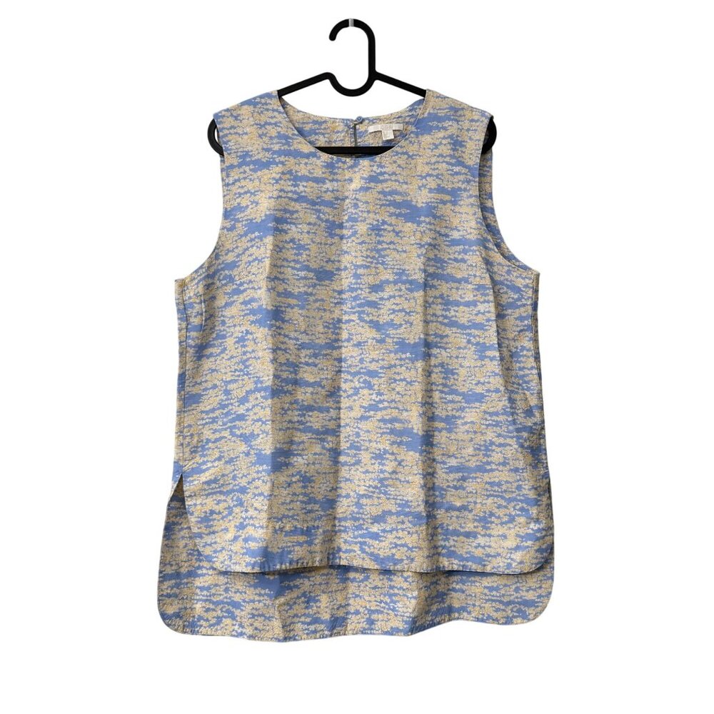 COS Blue Gold Abstract Linen Blend Hi Lo Modern Artsy Tank Womens Size 12